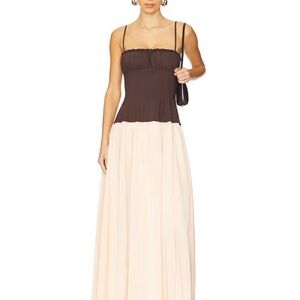 NWT WeWoreWhat Ruffle Corset Maxi Dress in Chestnut & Blush